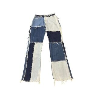 Jaded London Patchwork Jeans Womens W26 Blue Distressed Raw Hem Boyfriend Fit